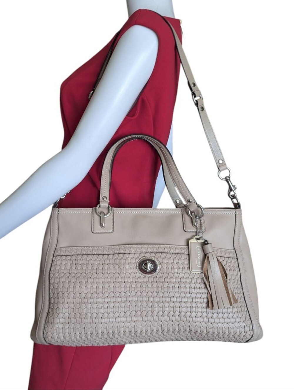 vintage Coach Madison Caroline Woven Leather Satchel - Picture 16 of 16
